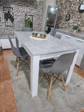 MESA DE COMEDOR EN BLANCO Y CEMENTO - LIQUIDACION