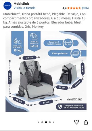 Trona Portátil Bebé Mobiclinic Gris Monkey