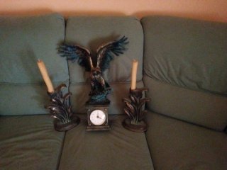 Set 2 candelabros y reloj águila metal