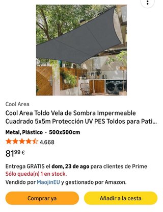 Toldo Vela Haikus 5x5m Nuevo