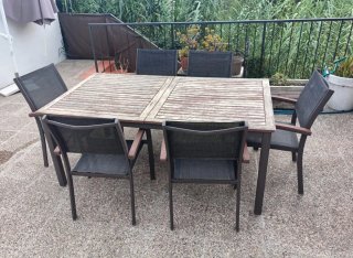 Mesa extensible y 6 sillas exterior