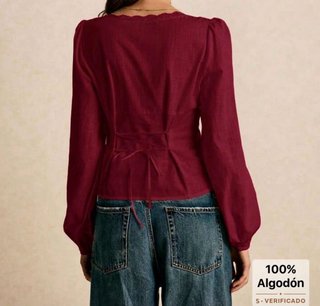 Blusa burdeos manga larga encaje