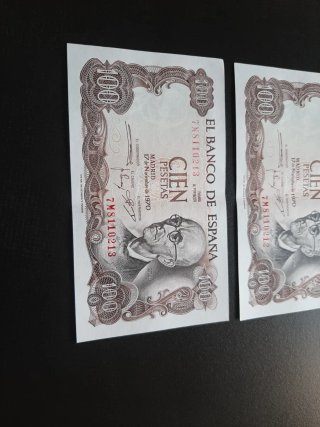 BILLETES DE 100 PESETAS DE 1970 PAREJA CORRELATIVA