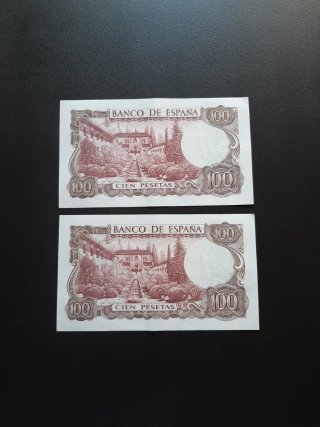 BILLETES DE 100 PESETAS DE 1970 PAREJA CORRELATIVA