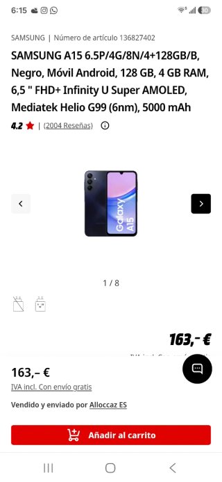 Samsung Galaxy A15 128GB Blu/Nero