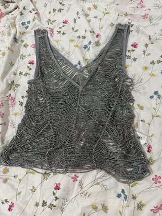 Top Zara abalorios plateado