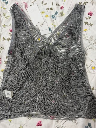 Top Zara abalorios plateado