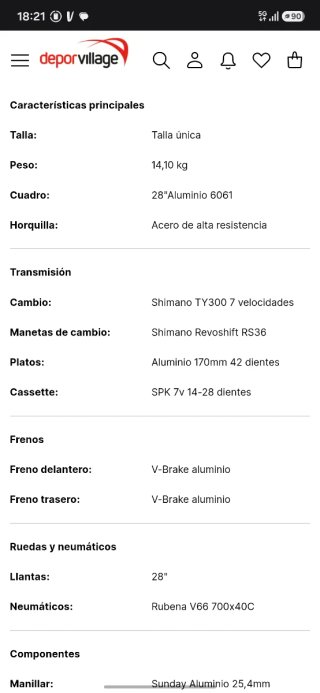 Bicicleta Urbana Conor Sunday 7V Aluminio