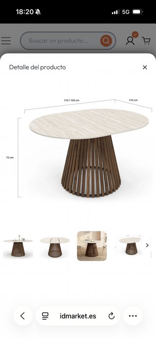 Mesa comedor mármol crema y nogal sin usar