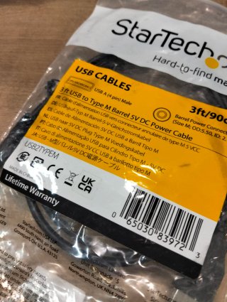 Cable USB-A a DC 5,5mm 0,9m StarTech USB2TYPEM