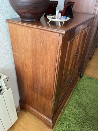 Mueble madera maciza: TV, bar, librería