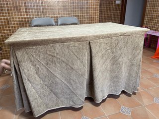 Mesa camilla cristal y tela beige