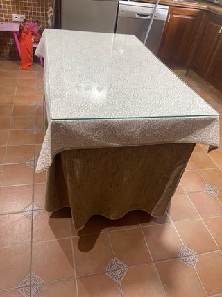 Mesa camilla cristal y tela beige