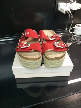 Sandalias Plataforma Mujer Rojas Hebillas