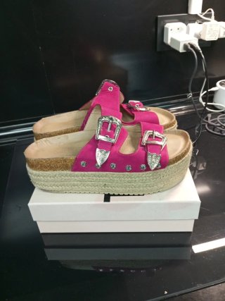 Sandalias Plataforma Mujer Rosa Hebillas