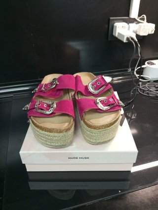 Sandalias Plataforma Mujer Rosa Hebillas