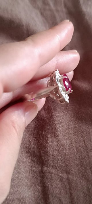 Anillo Plata Corazón Rubí Sintético y Marquesitas