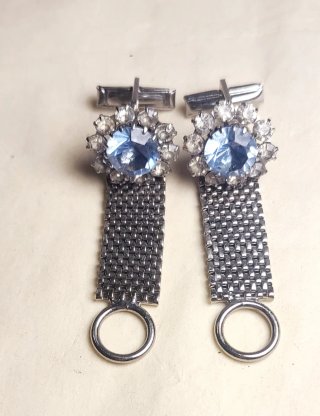 Gemelos Vintage con Piedras Azules y Plateadas