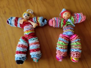 Coppia di pupazzi clown artigianali vintage