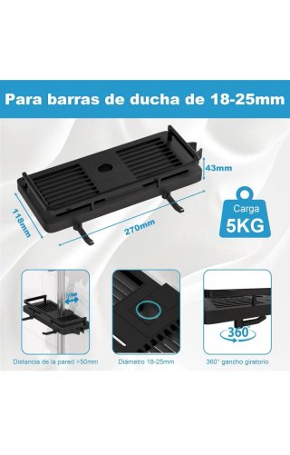 Estante para ducha negro plástico
