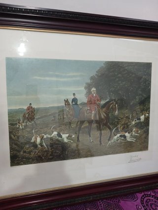Cuadro de caza con caballos y perros