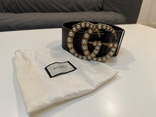 Cinturón Gucci GG Perlas Dorado Negro