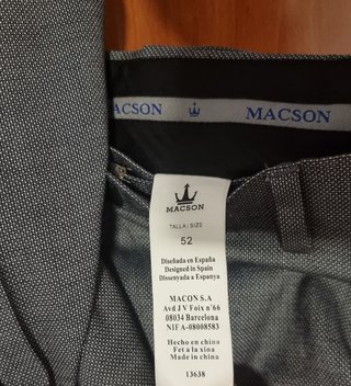 Traje Macson Gris Talla 52 Americana + Pantalón