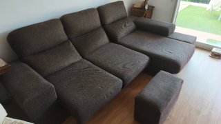 Sofá Chaise Longue 275cm Tela Marrón/Gris