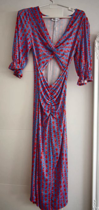 Vestido largo estampado azul y rojo