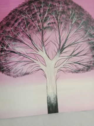 Cuadro al óleo árbol rosa
