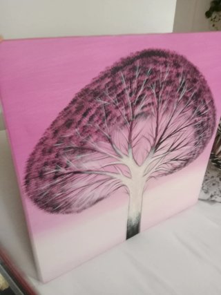 Cuadro al óleo árbol rosa