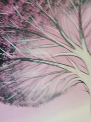 Cuadro al óleo árbol rosa