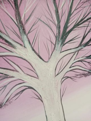 Cuadro al óleo árbol rosa