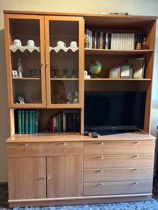 Mueble TV salón madera y cristal