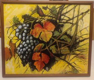 Cuadro vendimia uvas y hojas