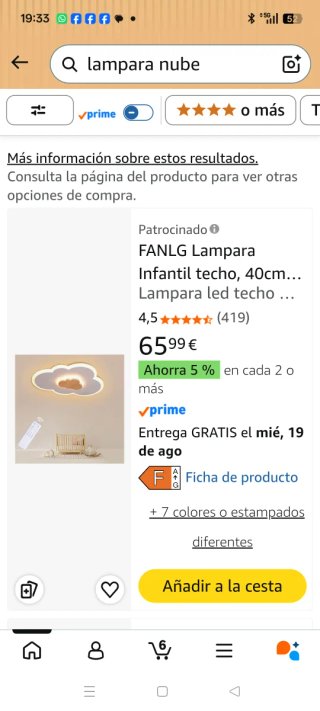 Lámpara LED infantil nube con estrellas
