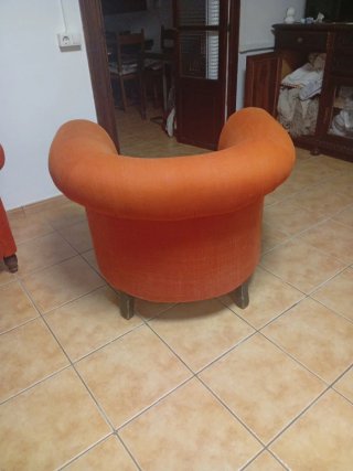 2 Butacas Naranja Tela Patas Madera