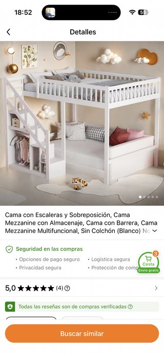 Cama alta infantil blanca con escaleras