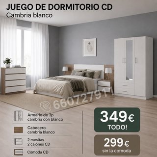 SET DE CABECERO, DOS MESITAS, ARMARIO, MATRIMONIO