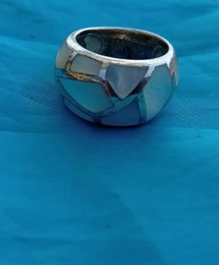Anillo Plata y Nácar Geométrico