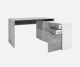 Escritorio esquinero Blanco y Gris Cemento