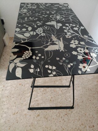 Mesa comedor/escritorio cristal y forja.