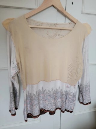 Camiseta Punto Roma floral beige y marrón Talla XL
