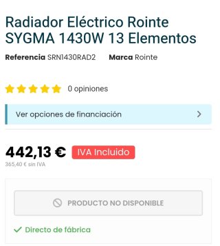 Radiador Eléctrico Rointe Sygma Digital Bajo Consu