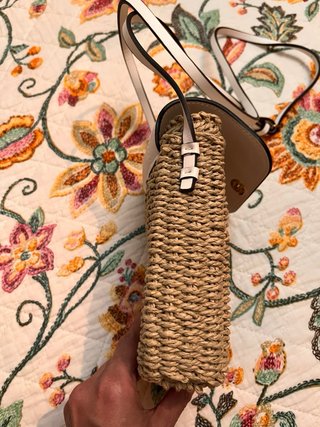 Bolso de rafia y piel blanco