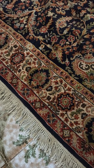 Alfombra lana vintage floral negra multicolor