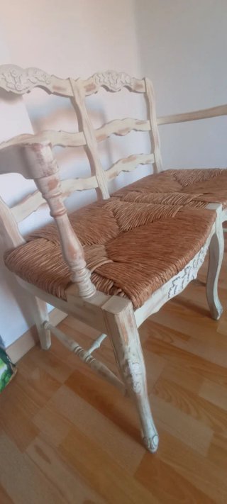 Banco doble terraza mimbre y madera