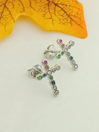 Pendientes Cruz Plata 925 Multicolor 14x11mm
