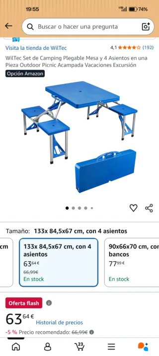 Mesa Camping Plegable WilTec 4 Asientos