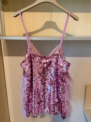 Top Fracomina lilla paillettes e piume